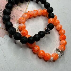 Elegant Black and Orange Beaded Bracelet Set
